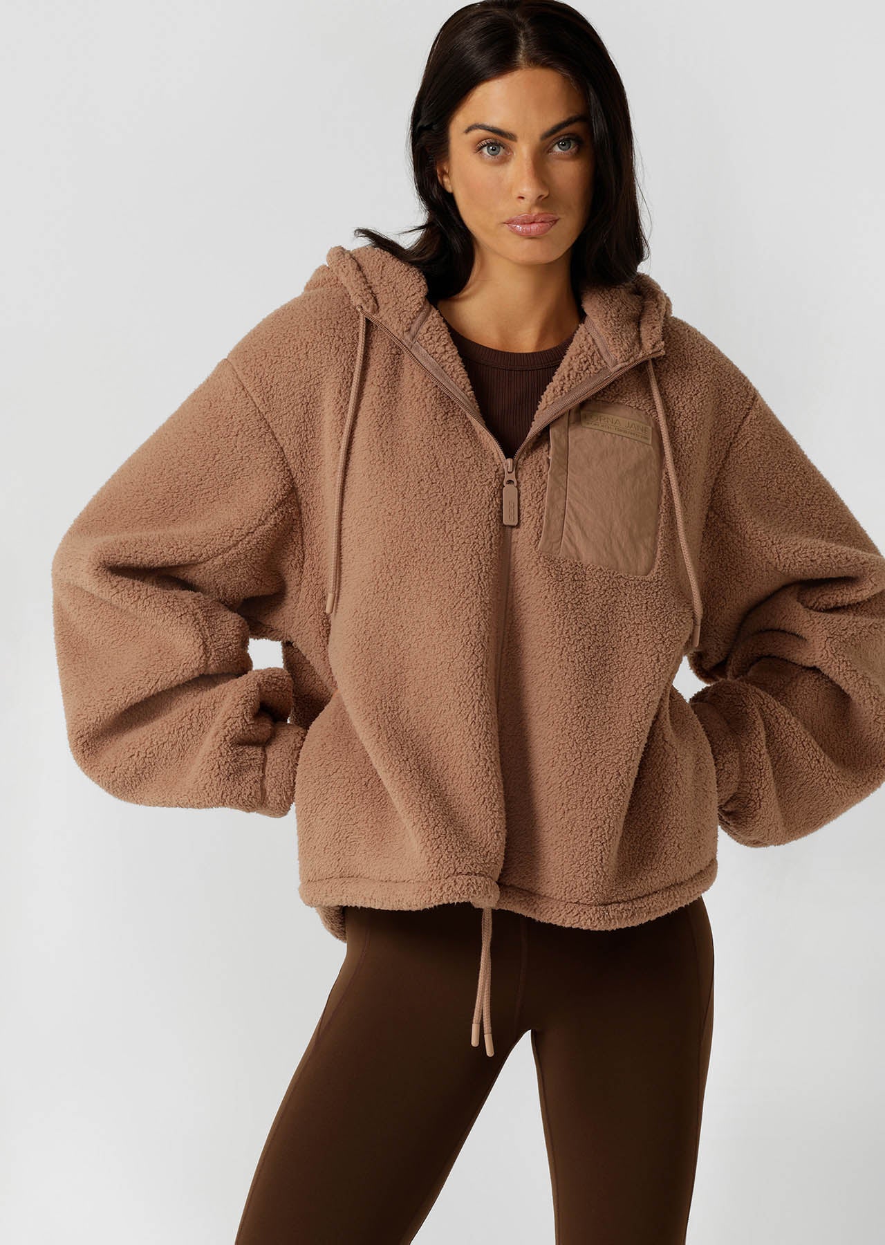 Lorna Jane Teddy Zip Through Hoodie - Walnut