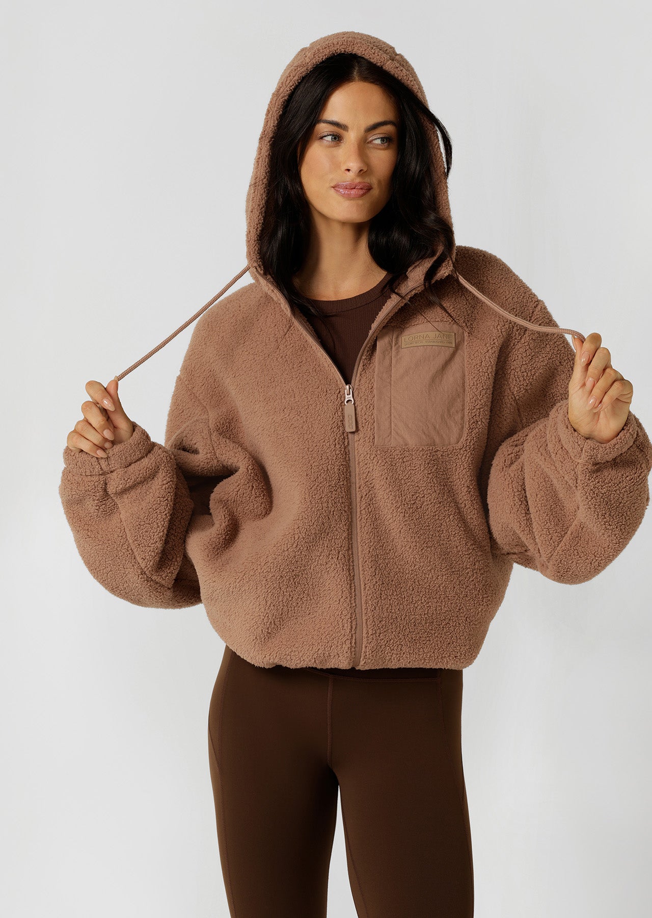 Lorna Jane Teddy Zip Through Hoodie - Walnut