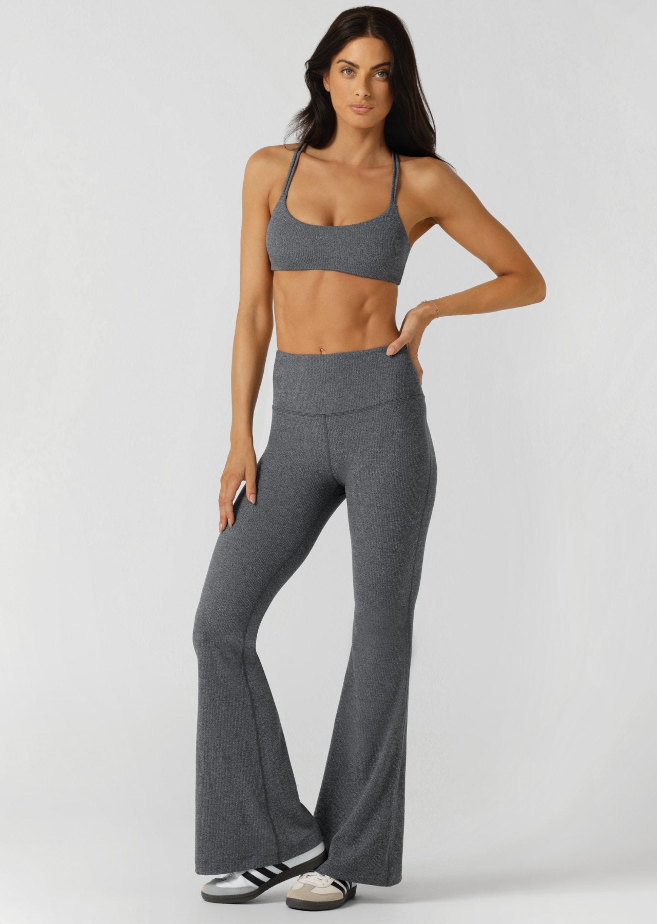 Lorna Jane Divine Rib Flared Leggings - Midnight Blue Marl