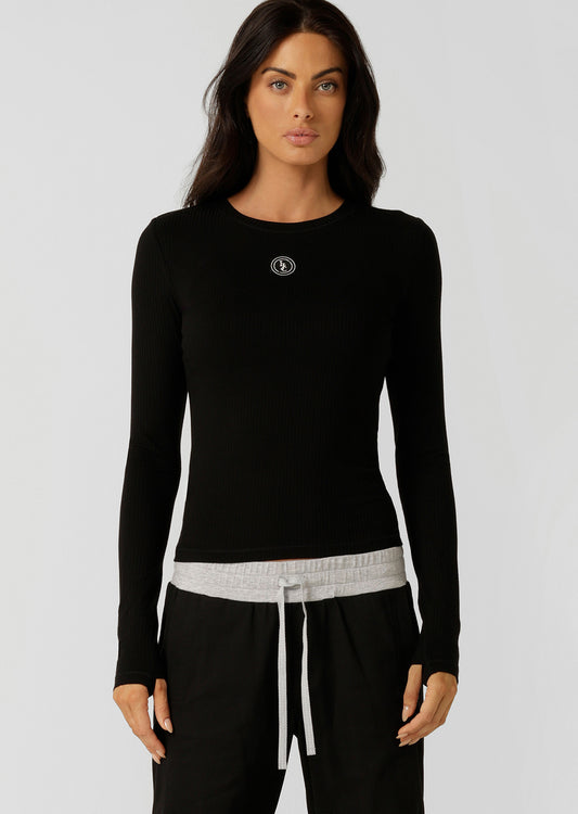 Lorna Jane Movement Long Sleeve Rib Top - Black