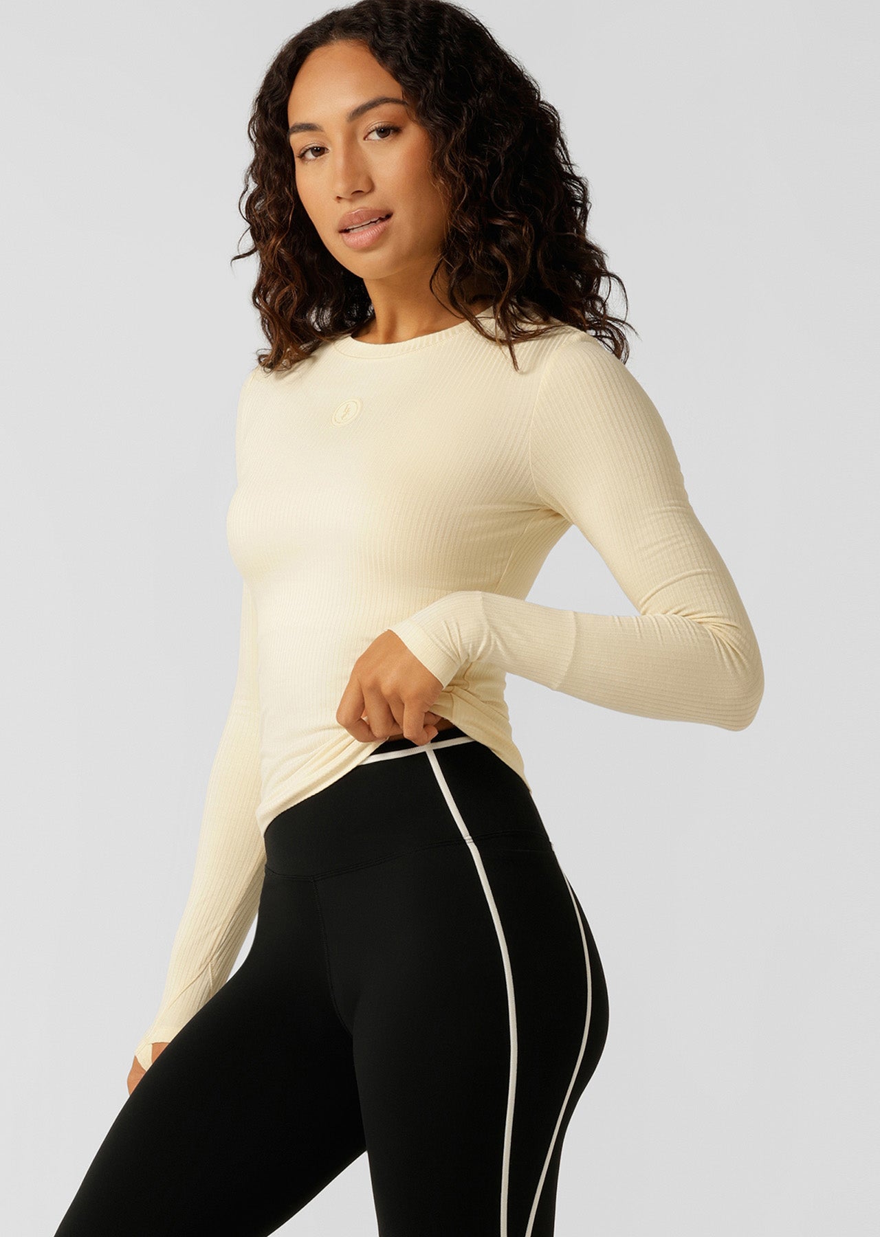 Lorna Jane Movement Long Sleeve Rib Top - Buttermilk