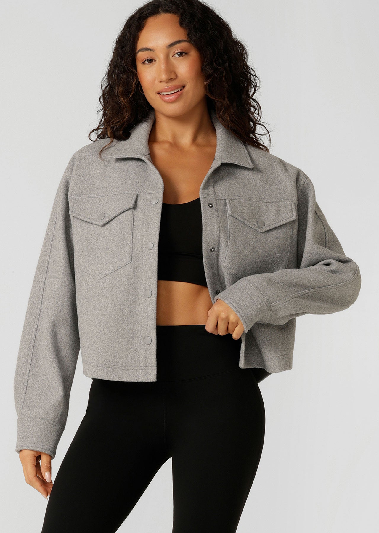Lorna Jane Heritage Cropped Shacket - Grey Marl