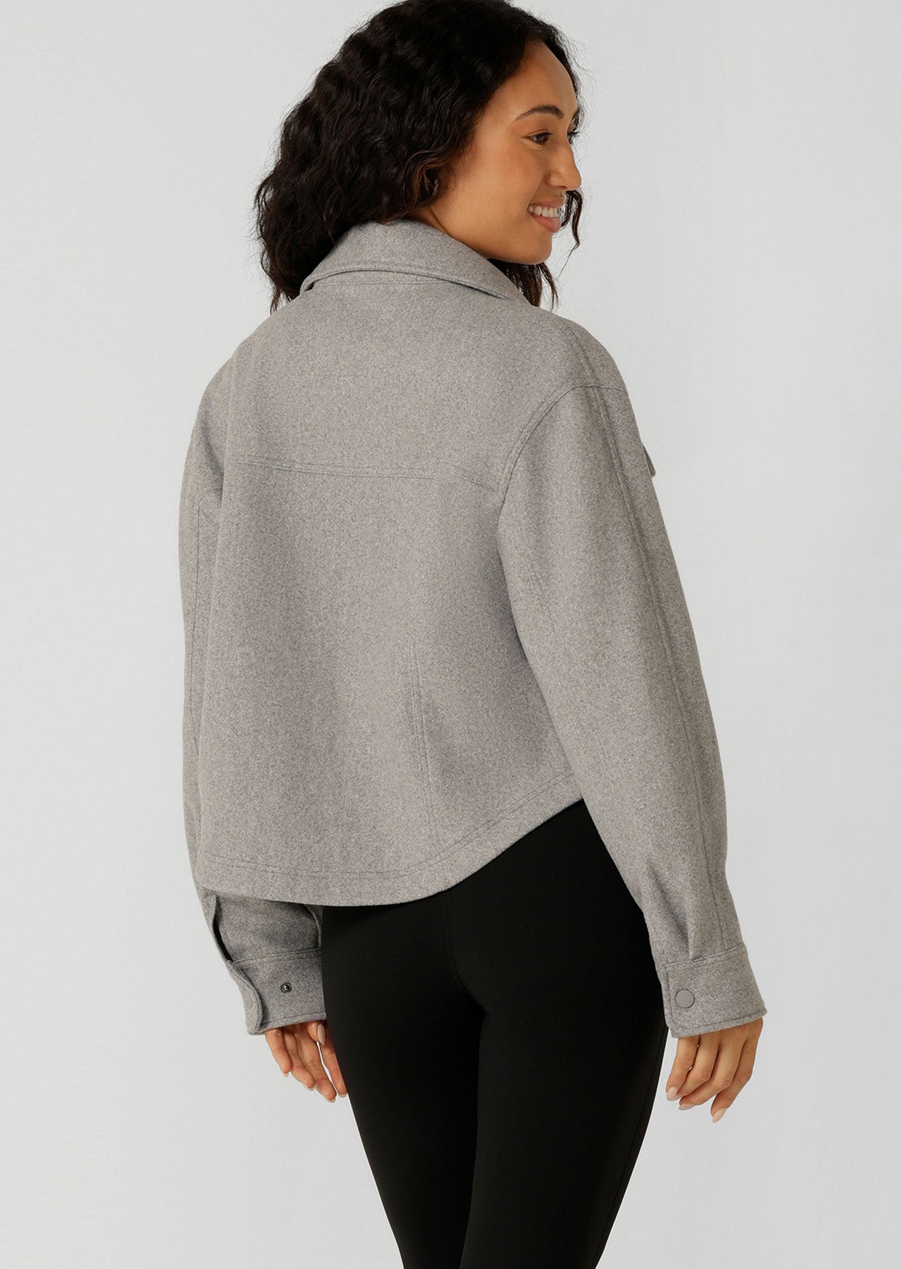 Lorna Jane Heritage Cropped Shacket - Grey Marl