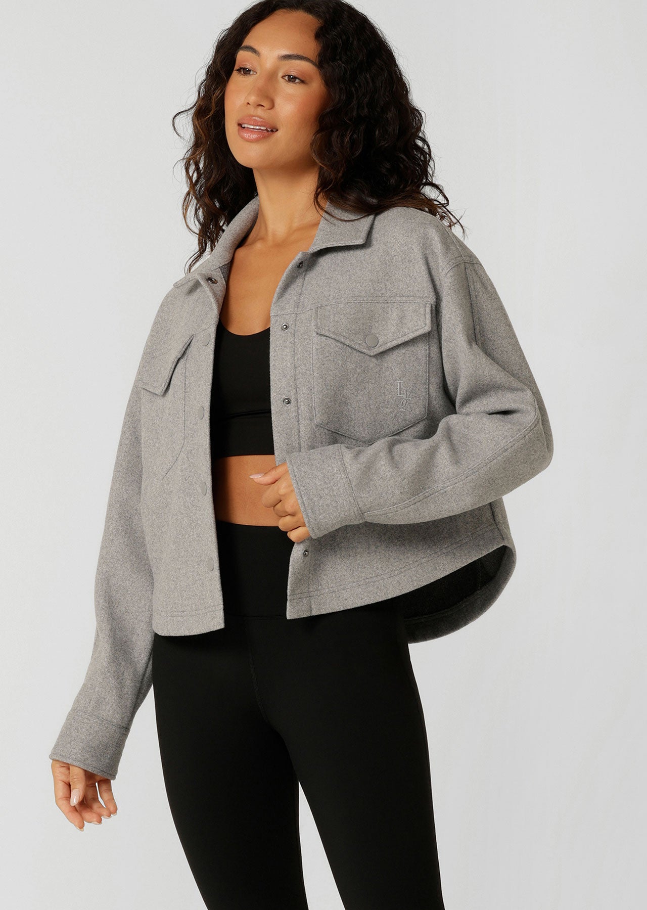 Lorna Jane Heritage Cropped Shacket - Grey Marl