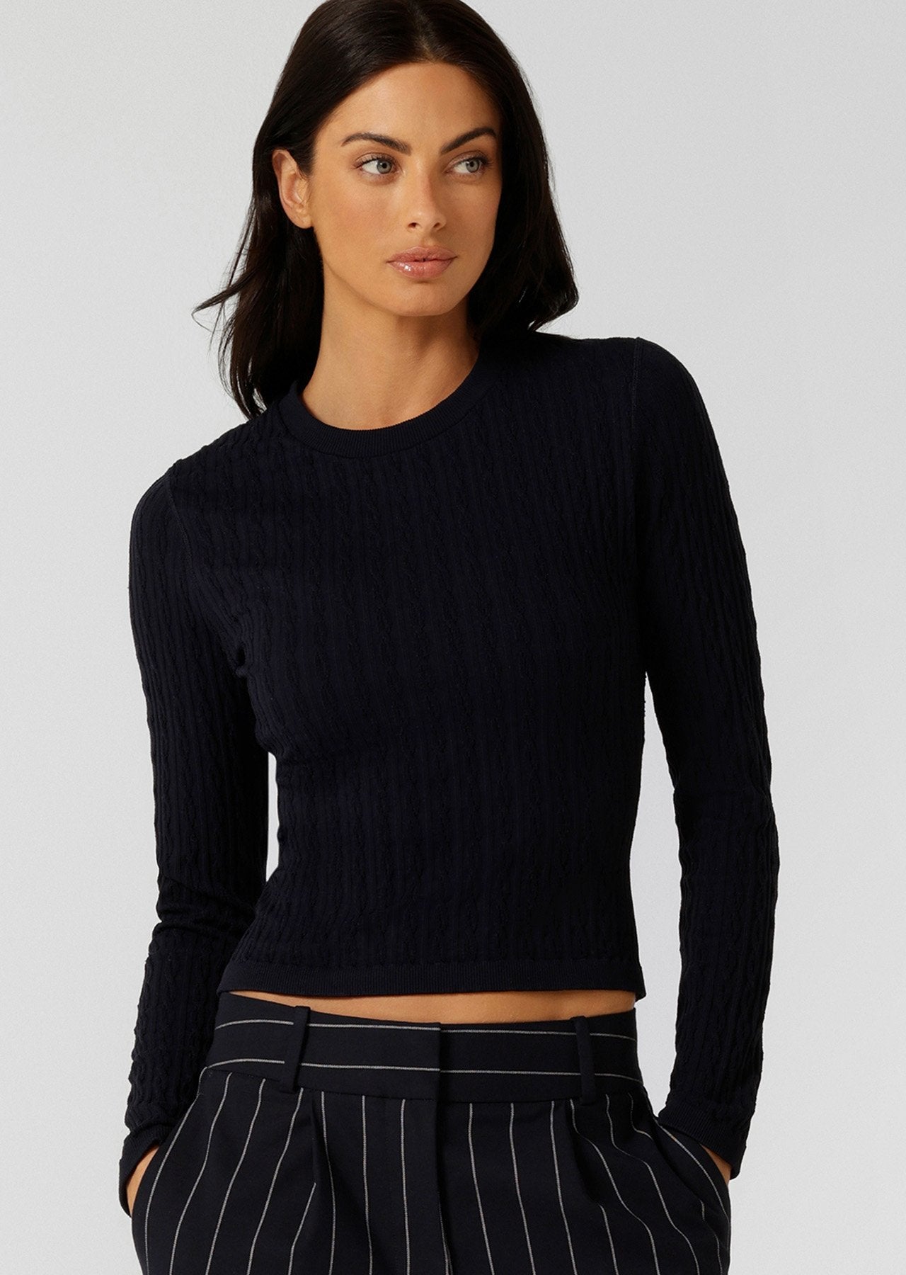 Lorna Jane Cable Seamless Long Sleeve Top - Midnight Blue