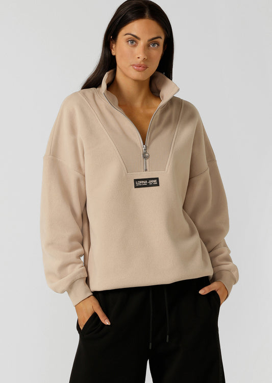 Lorna Jane Clubhouse Polar Fleece 1/2 Zip - Latte