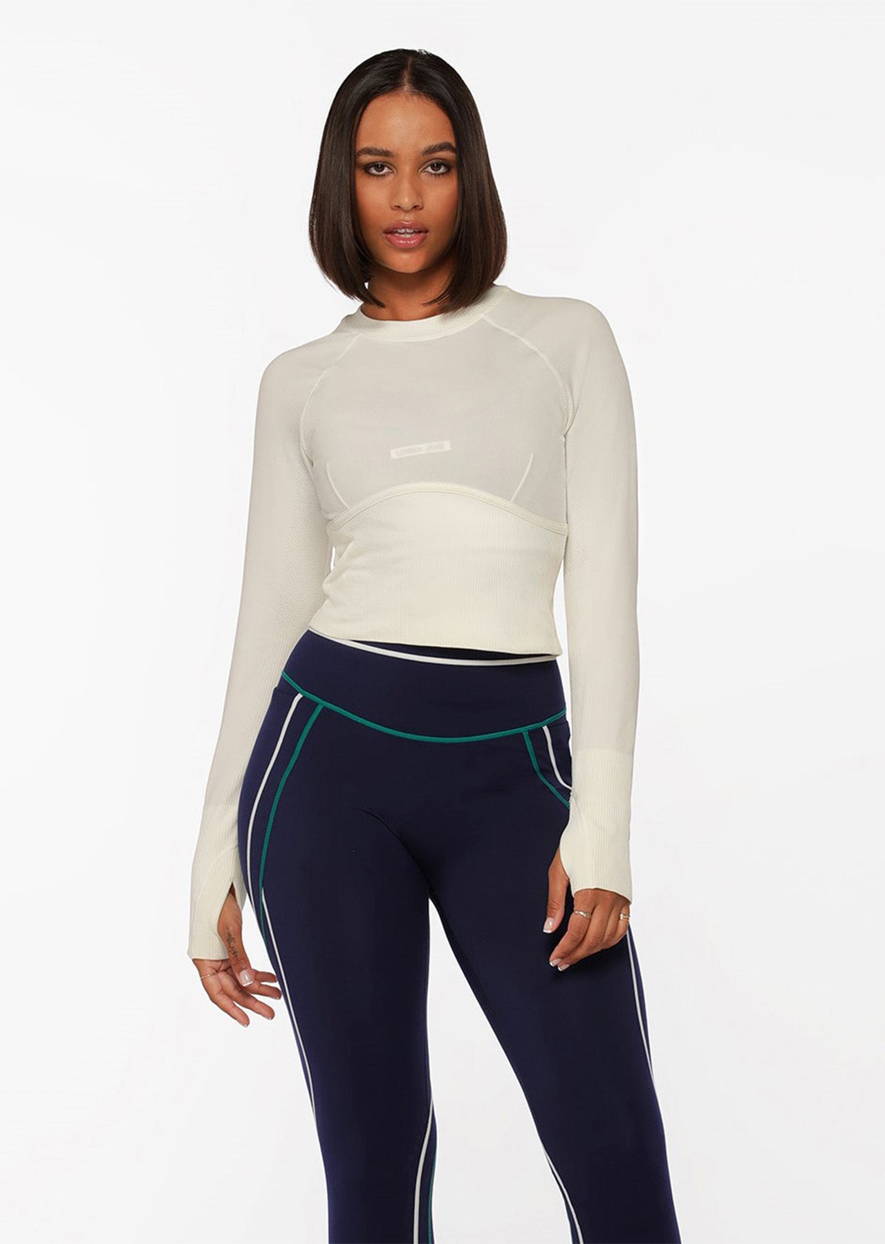 Lorna Jane Seamless Contour Cropped Long Sleeve Top - Porcelain