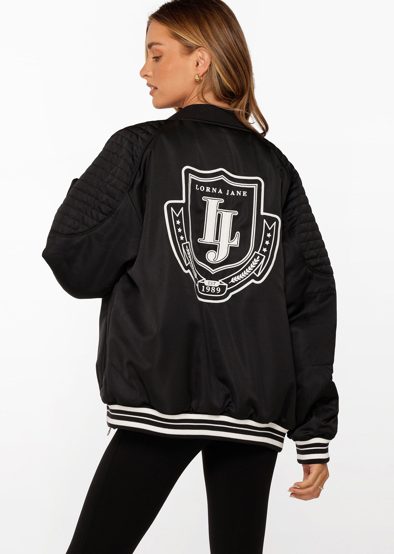 Lorna Jane Double Time Quilted Bomber Jacket - Black