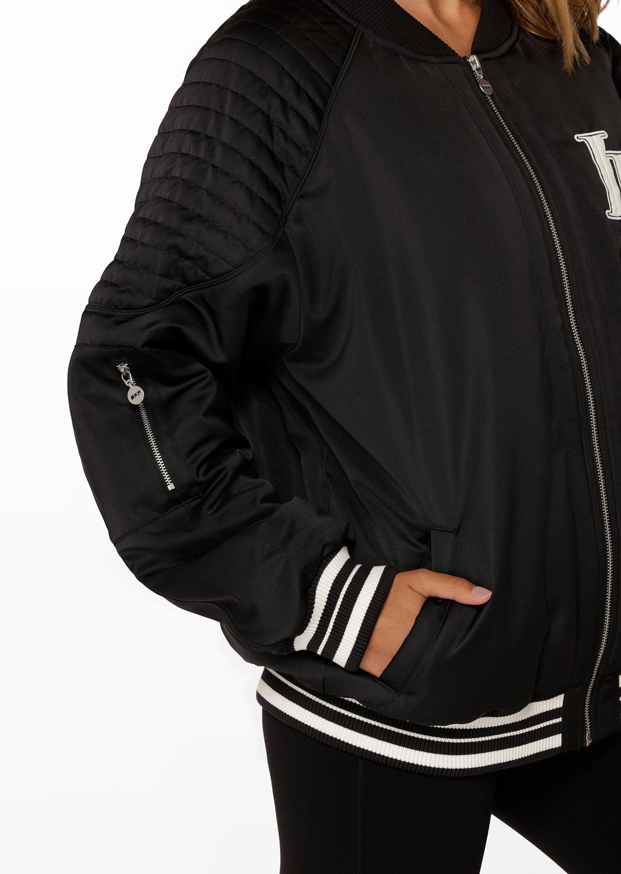 Lorna Jane Double Time Quilted Bomber Jacket - Black