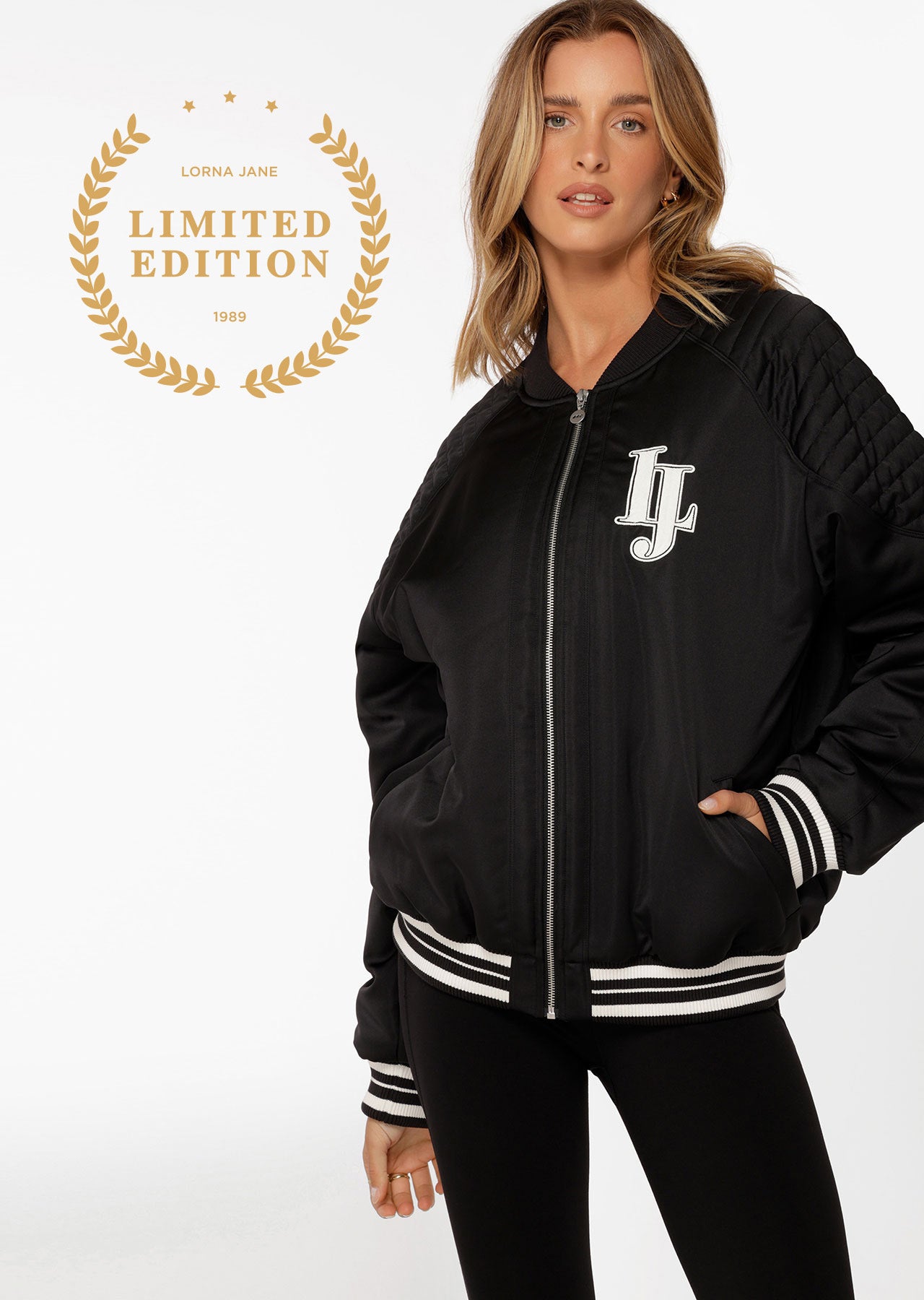 Lorna Jane Double Time Quilted Bomber Jacket - Black