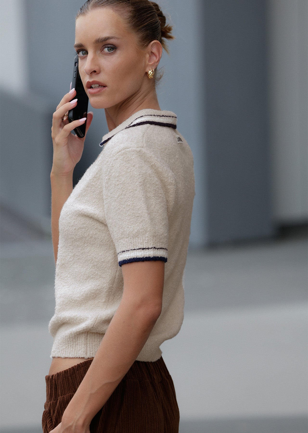 Lorna Jane Country Club Knit Polo Tee - Ivory