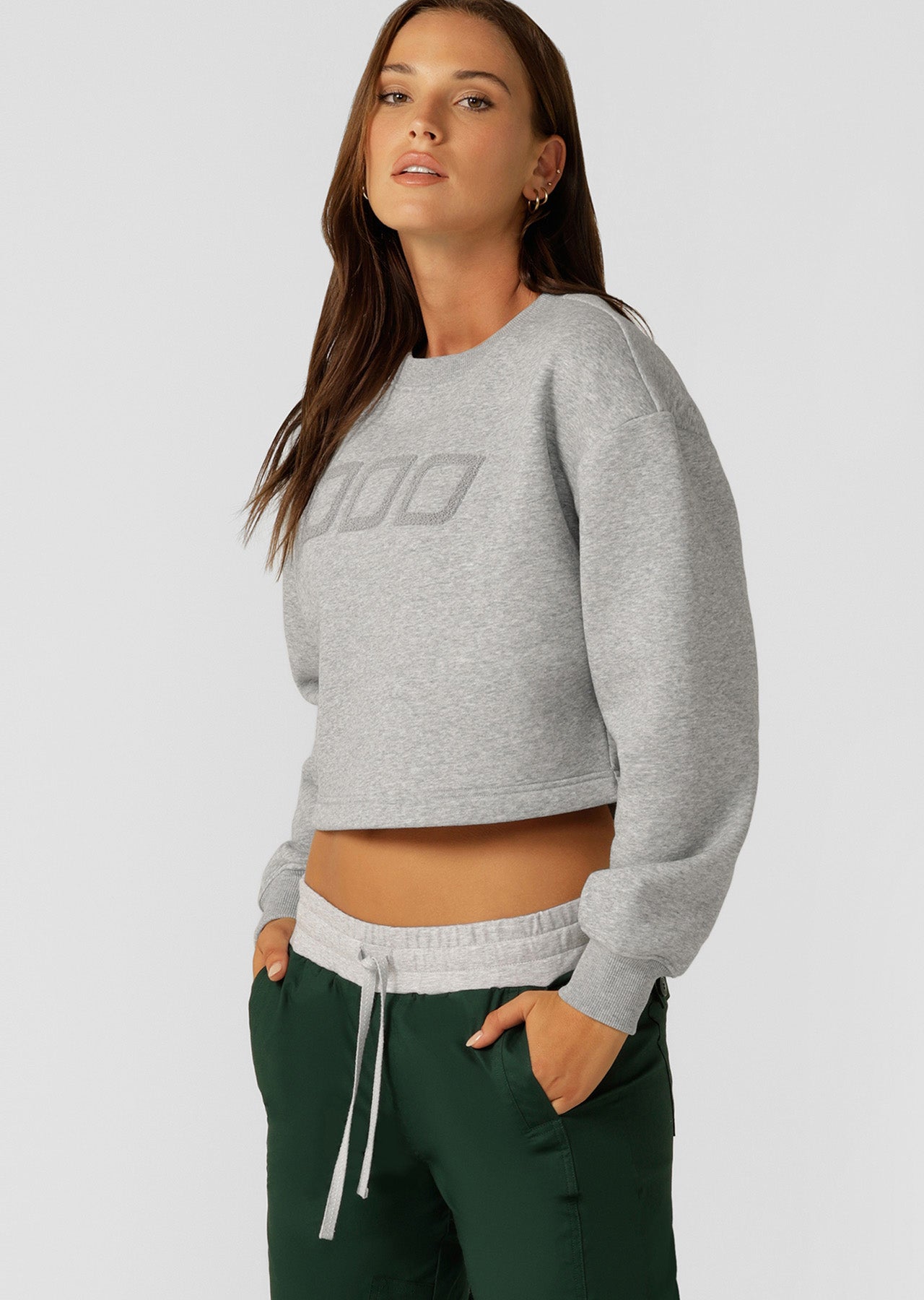 Lorna Jane Classic Cropped Sweat - Grey Marl