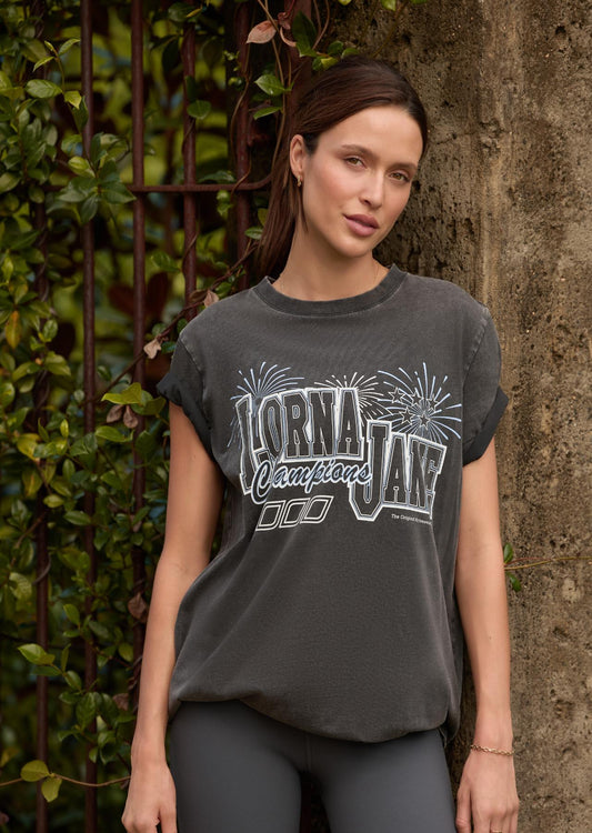 Lorna Jane Championship Title Relaxed Fit Tee - Washed Black
