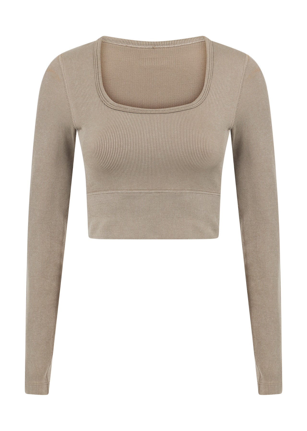 Lorna Jane Tempo Ribbed Seamless Long Sleeve Top - Washed Dark Off White