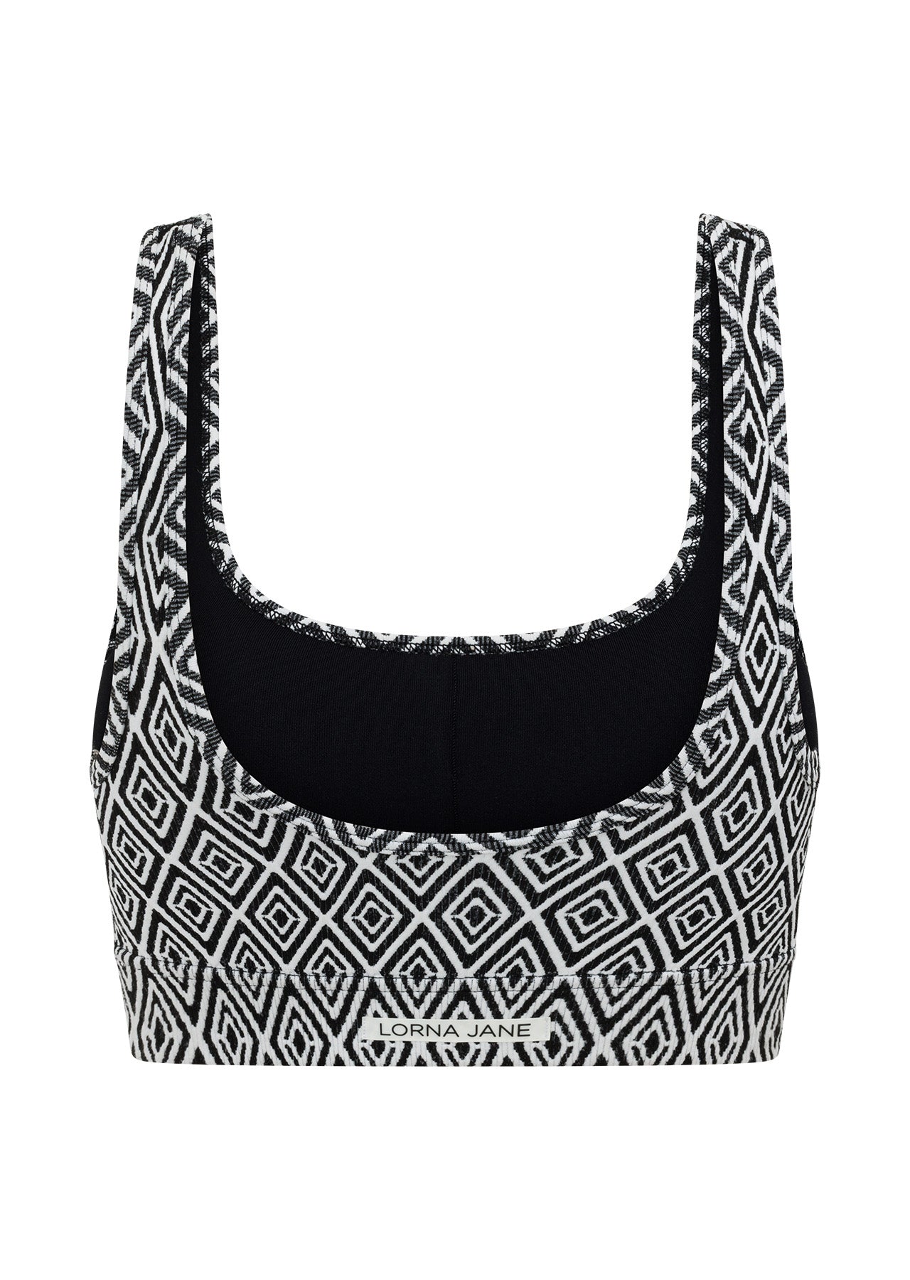 Lorna Jane Retro Seamless Sports Bra - Monochrome Argyle Print