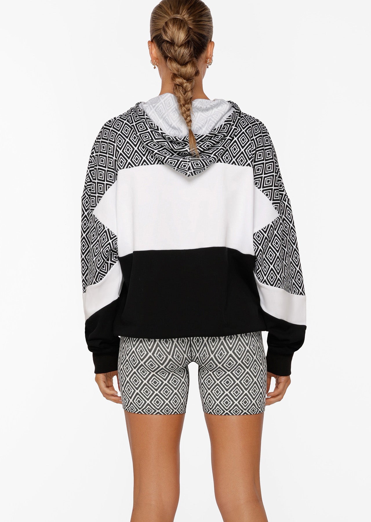Lorna Jane Retro Recoup Oversized Hoodie - Monochrome Argyle Print