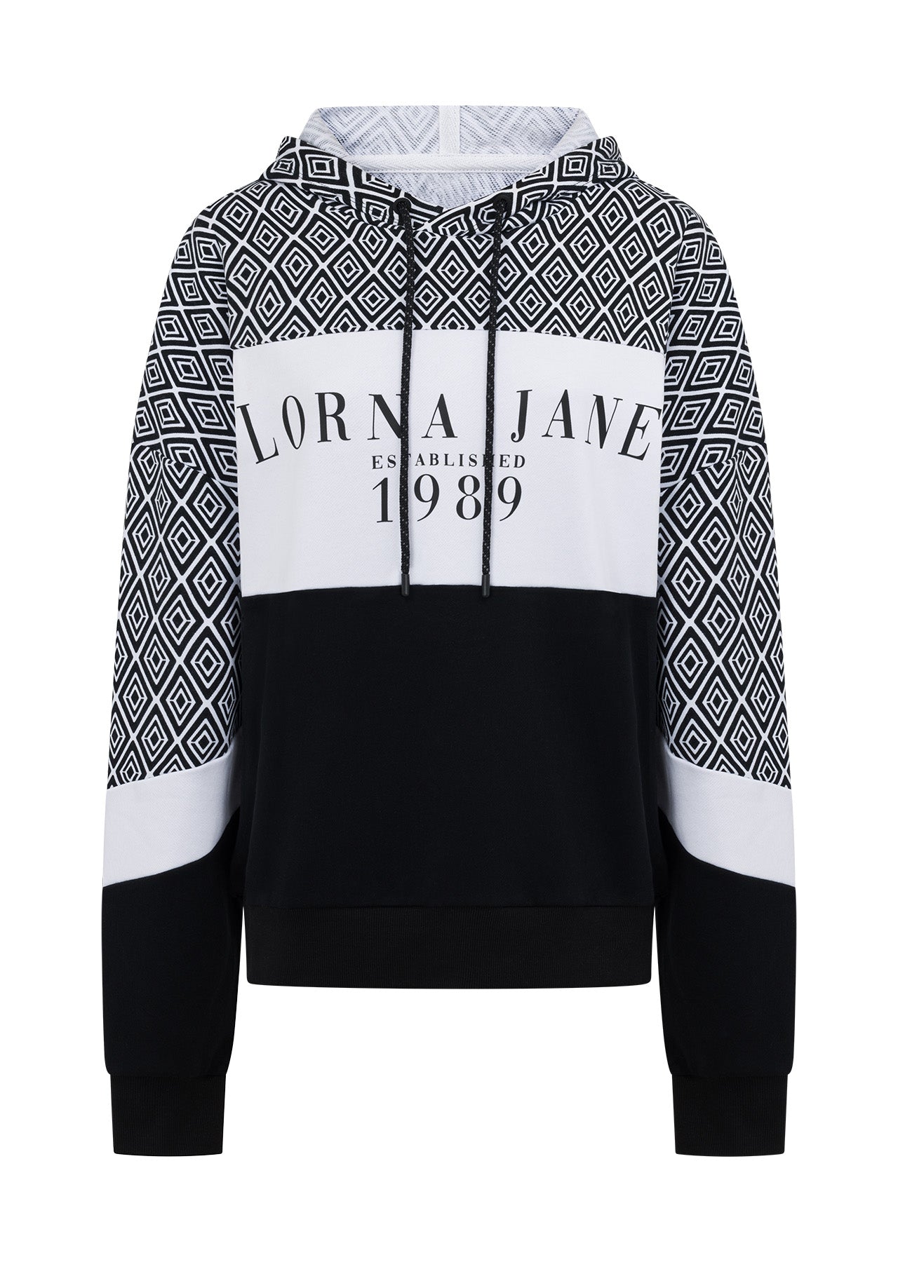 Lorna Jane Retro Recoup Oversized Hoodie - Monochrome Argyle Print