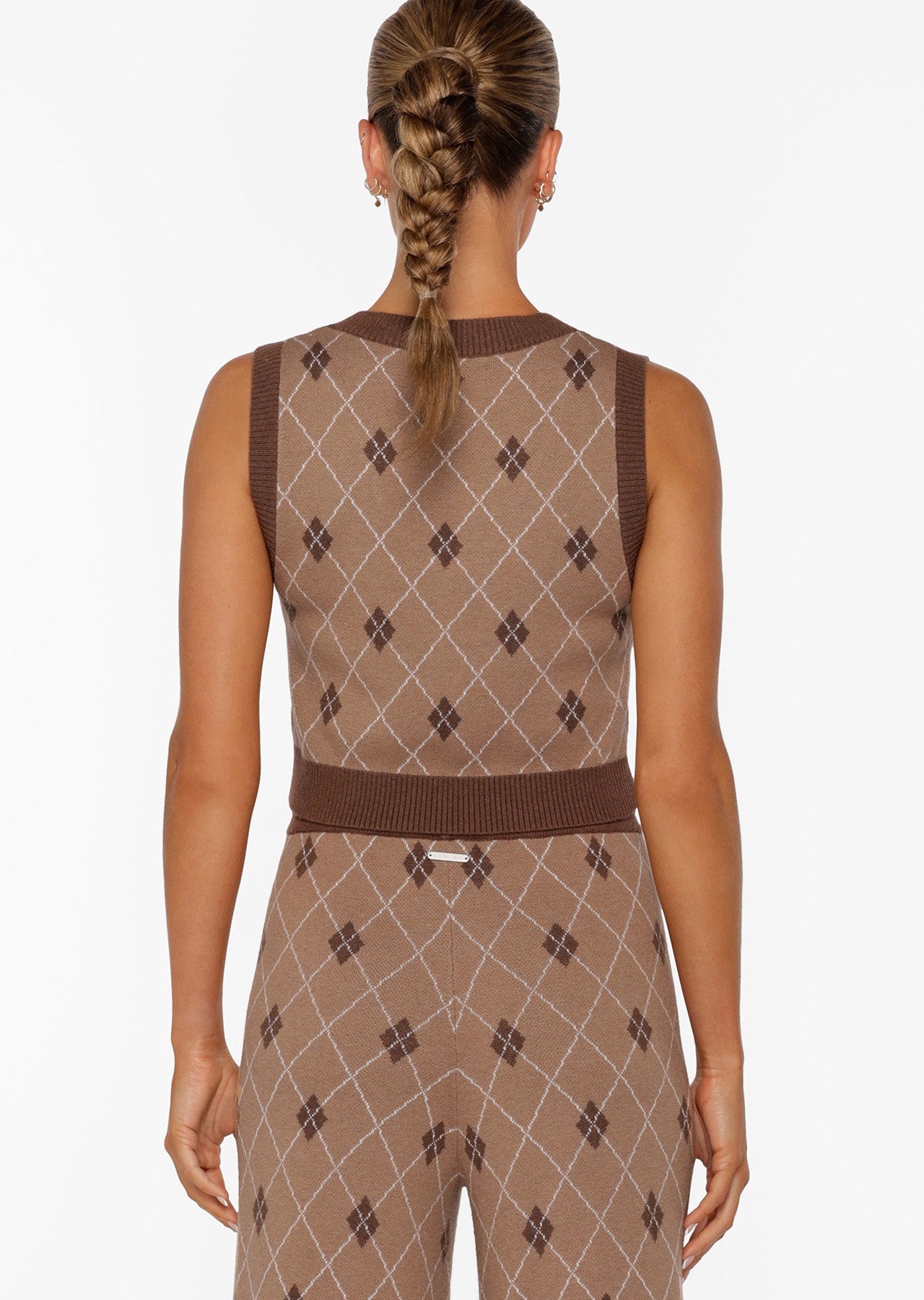 Lorna Jane Caddie Cropped Knit Vest - Argyle Intasia Print