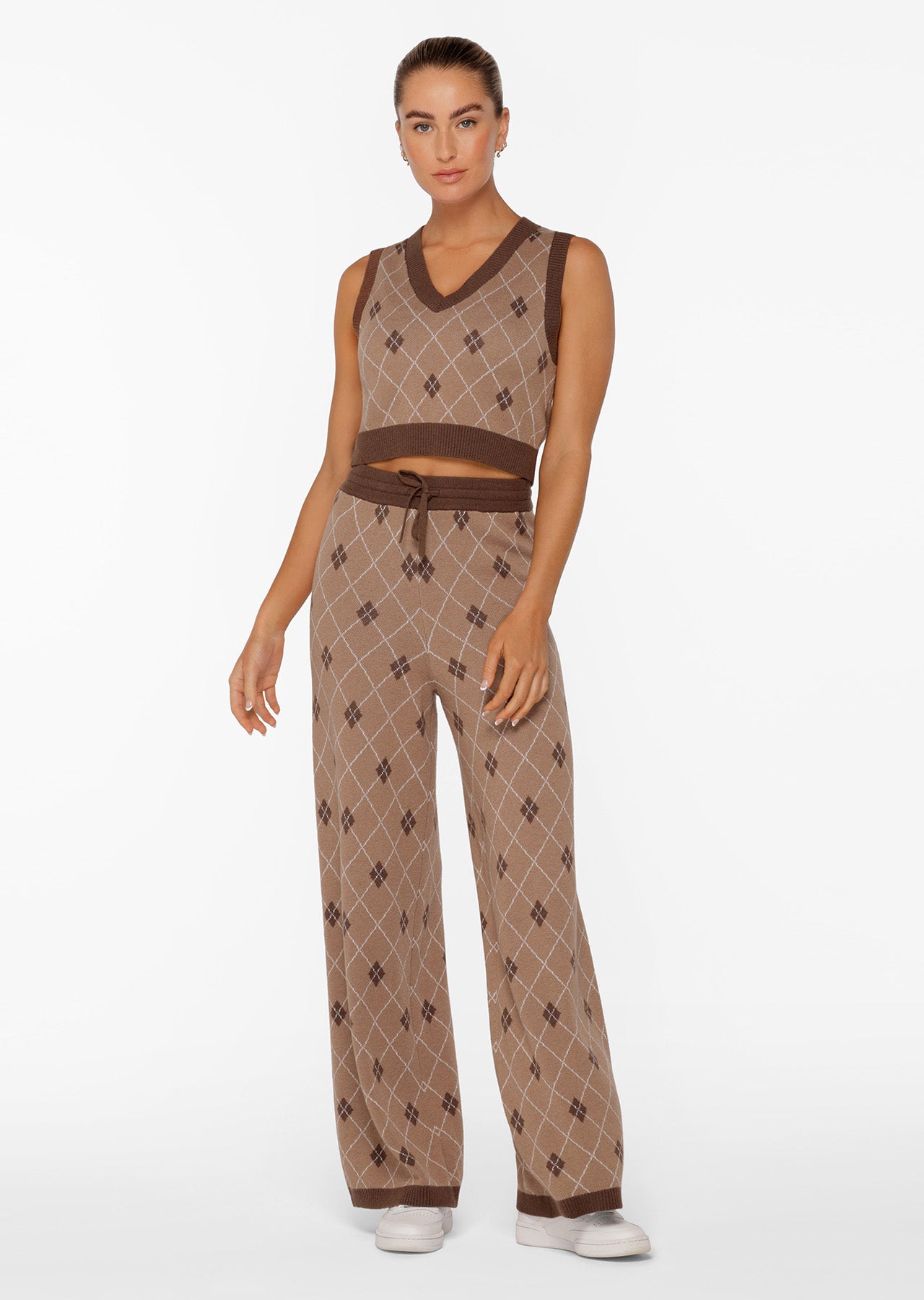 Lorna Jane Caddie Cropped Knit Vest - Argyle Intasia Print