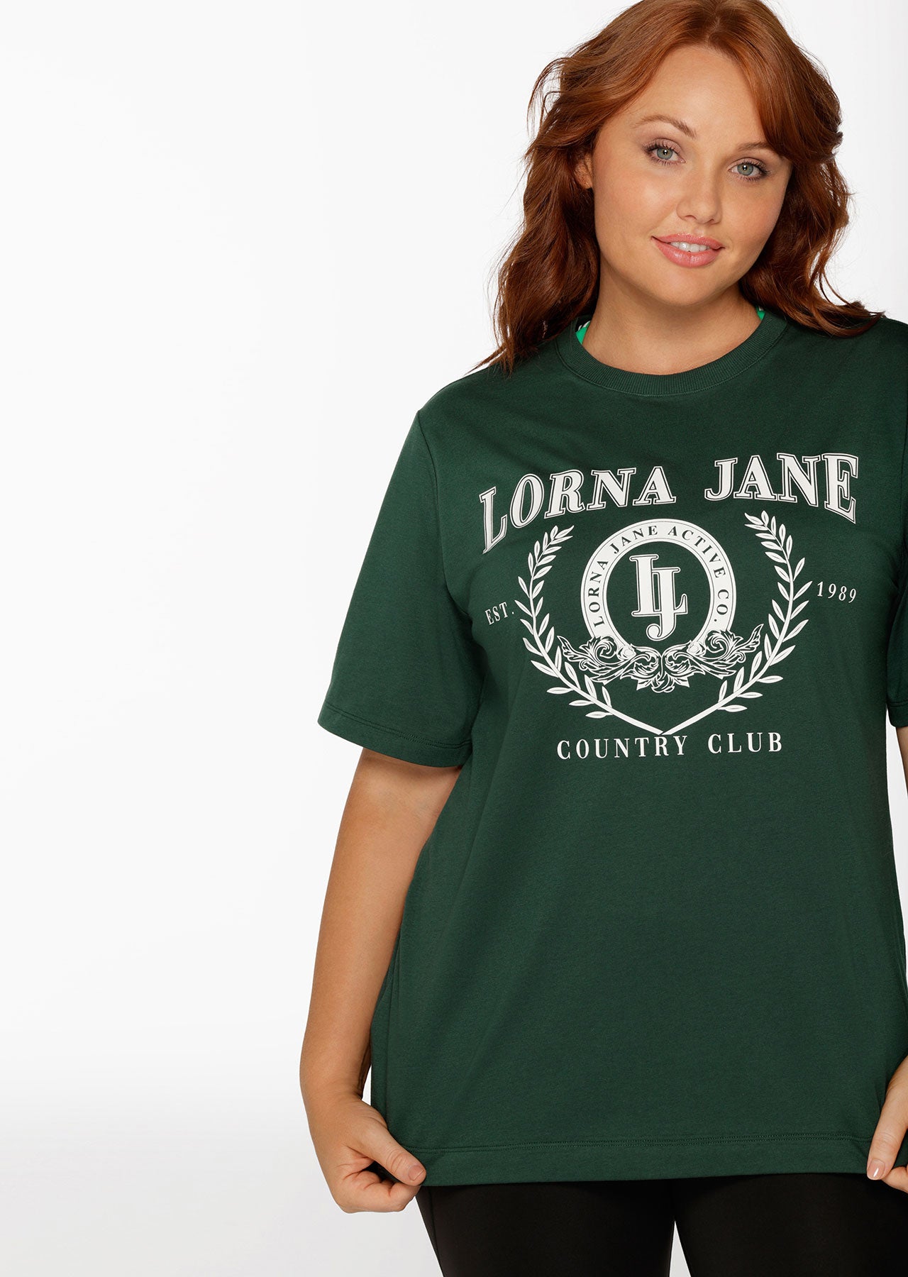 Lorna Jane Country Club Relaxed Tee - Dark Green