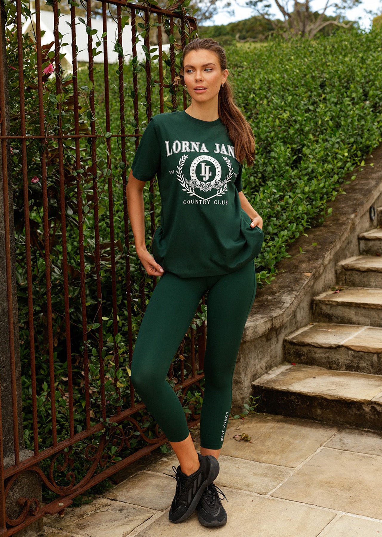 Lorna Jane Country Club Relaxed Tee - Dark Green