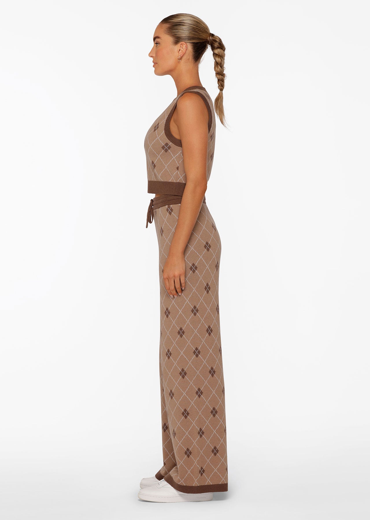 Lorna Jane Caddie Wide Leg Knit Pants - Argyle Intasia Print