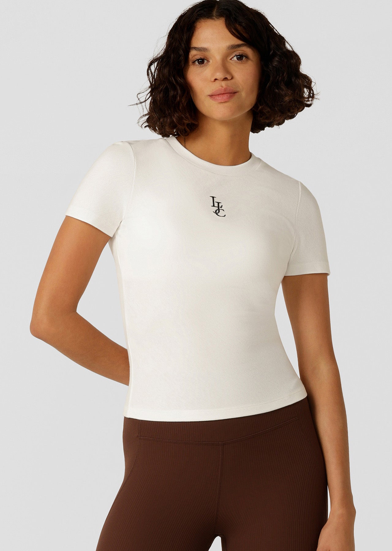 Lorna Jane Classic LJC Rib Short Sleeve T-Shirt - Porcelain