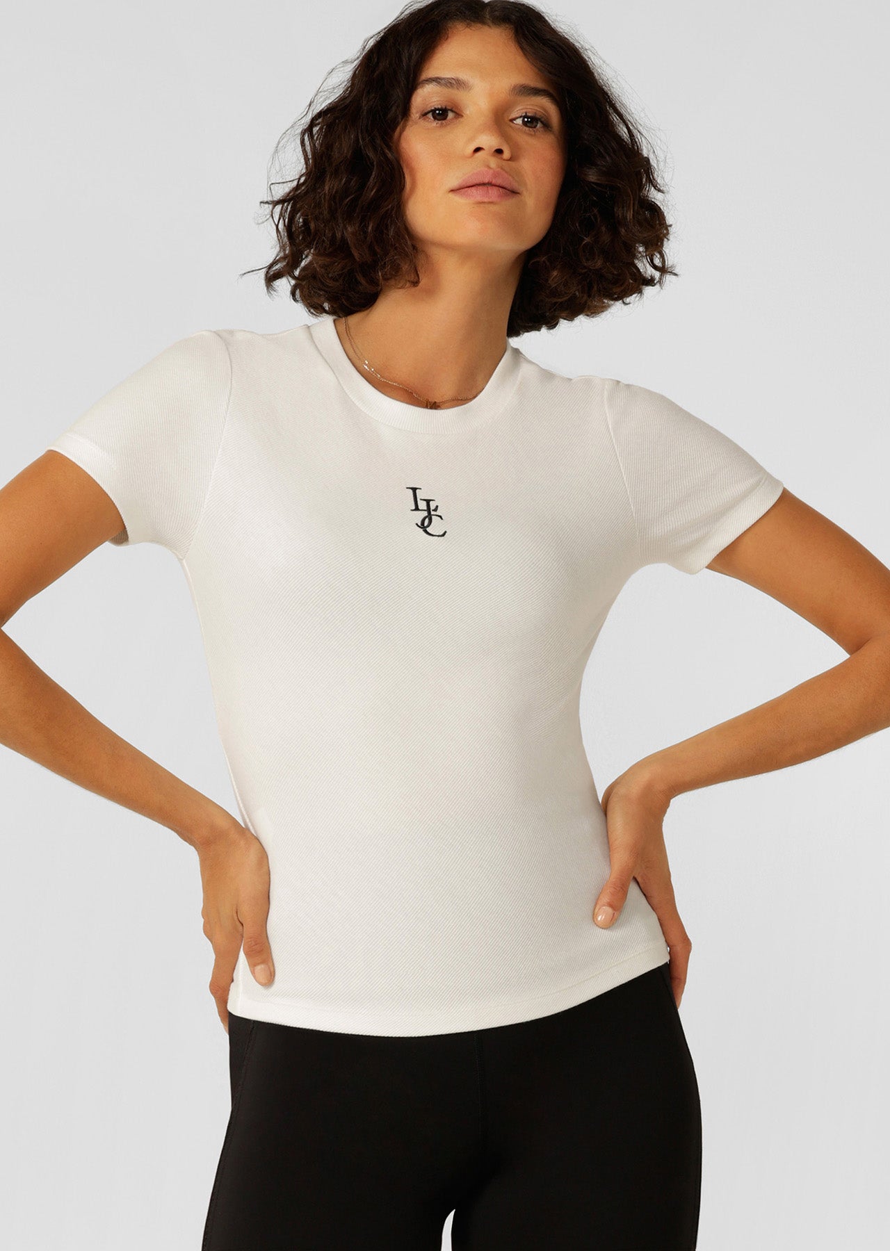 Lorna Jane Classic LJC Rib Short Sleeve T-Shirt - Porcelain