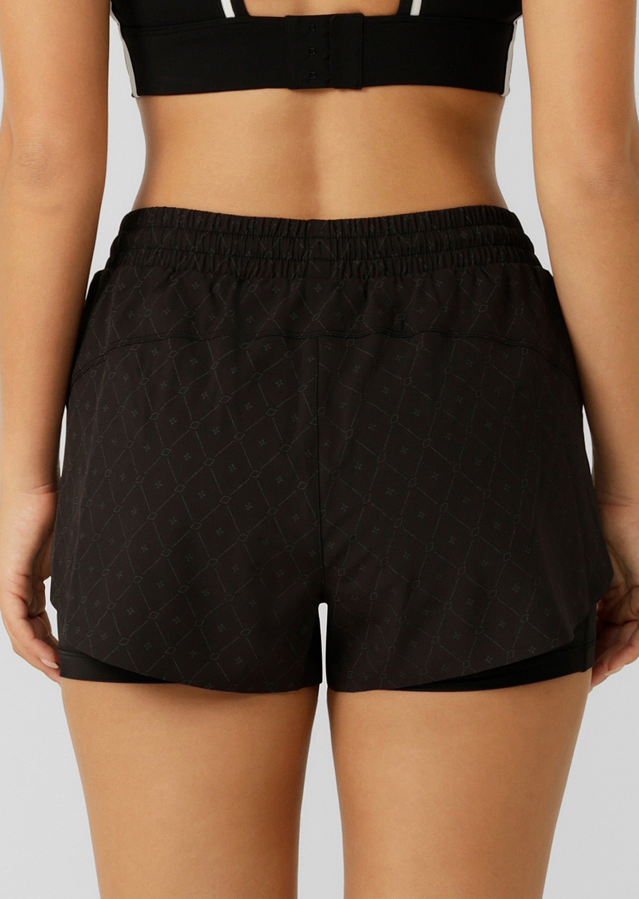 Lorna Jane Reflective Lightspeed Phone Pocket Run Shorts - Black Reflective Monogram Print