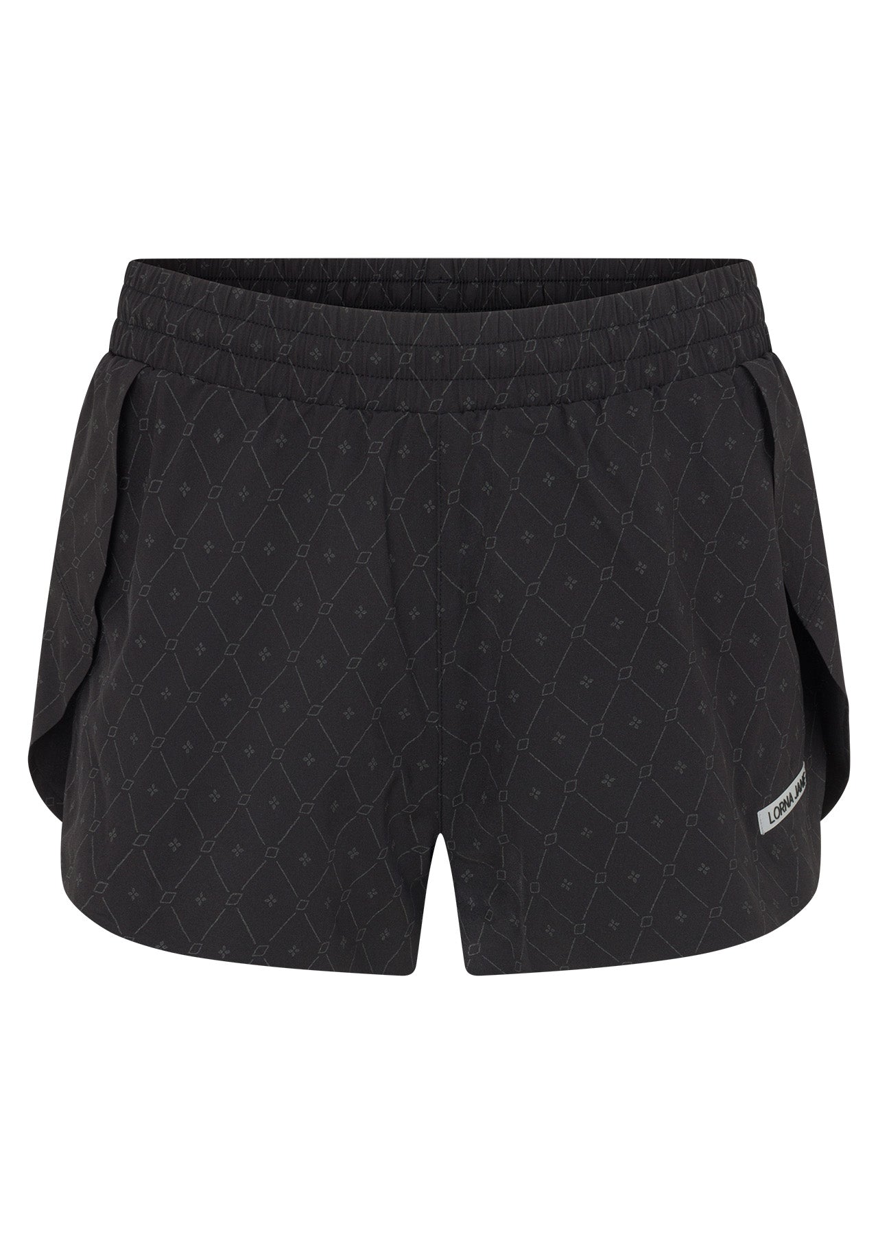 Lorna Jane Reflective Lightspeed Phone Pocket Run Shorts - Black Reflective Monogram Print