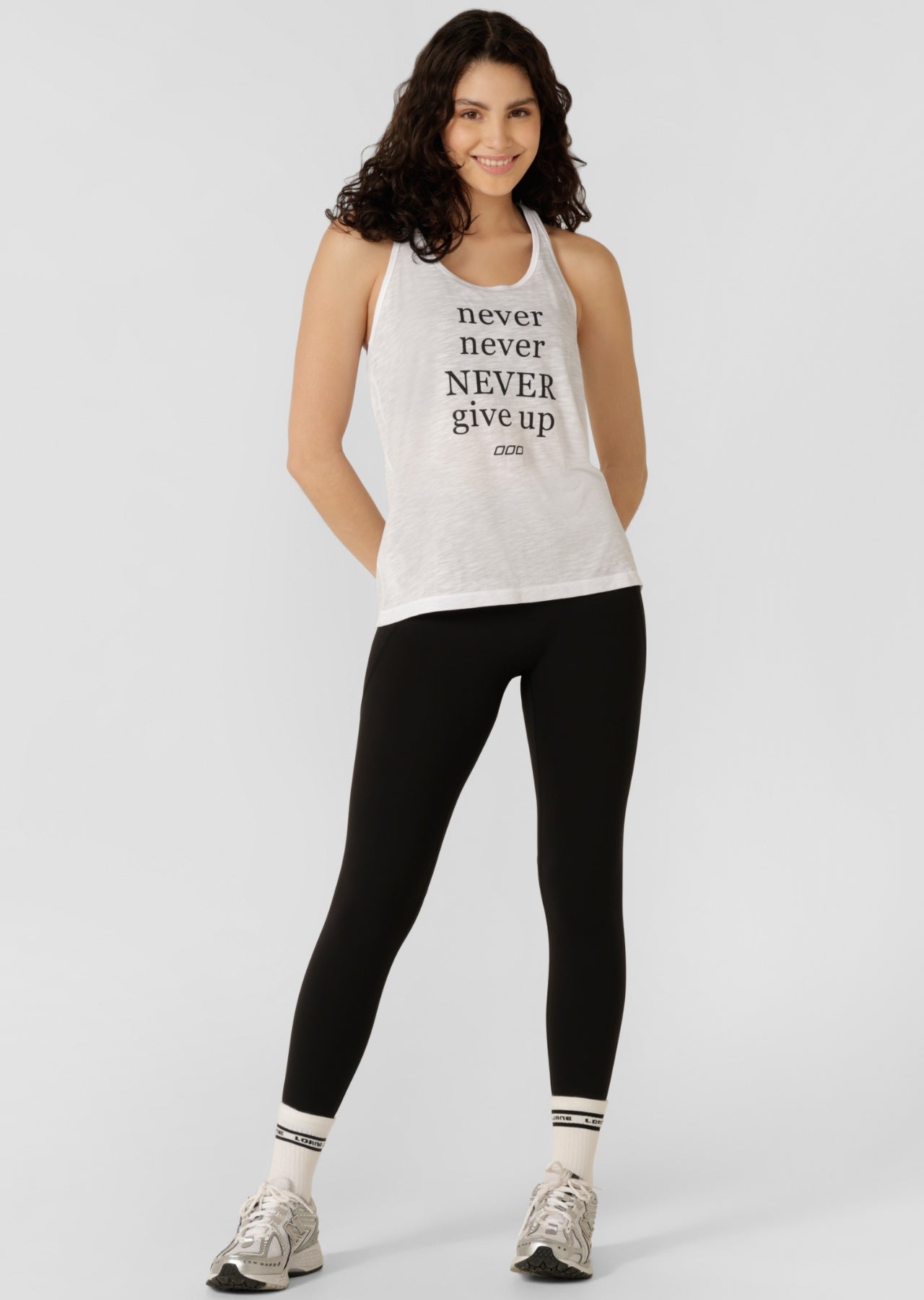 Lorna Jane Never Give Up Slouchy Gym Tank - White