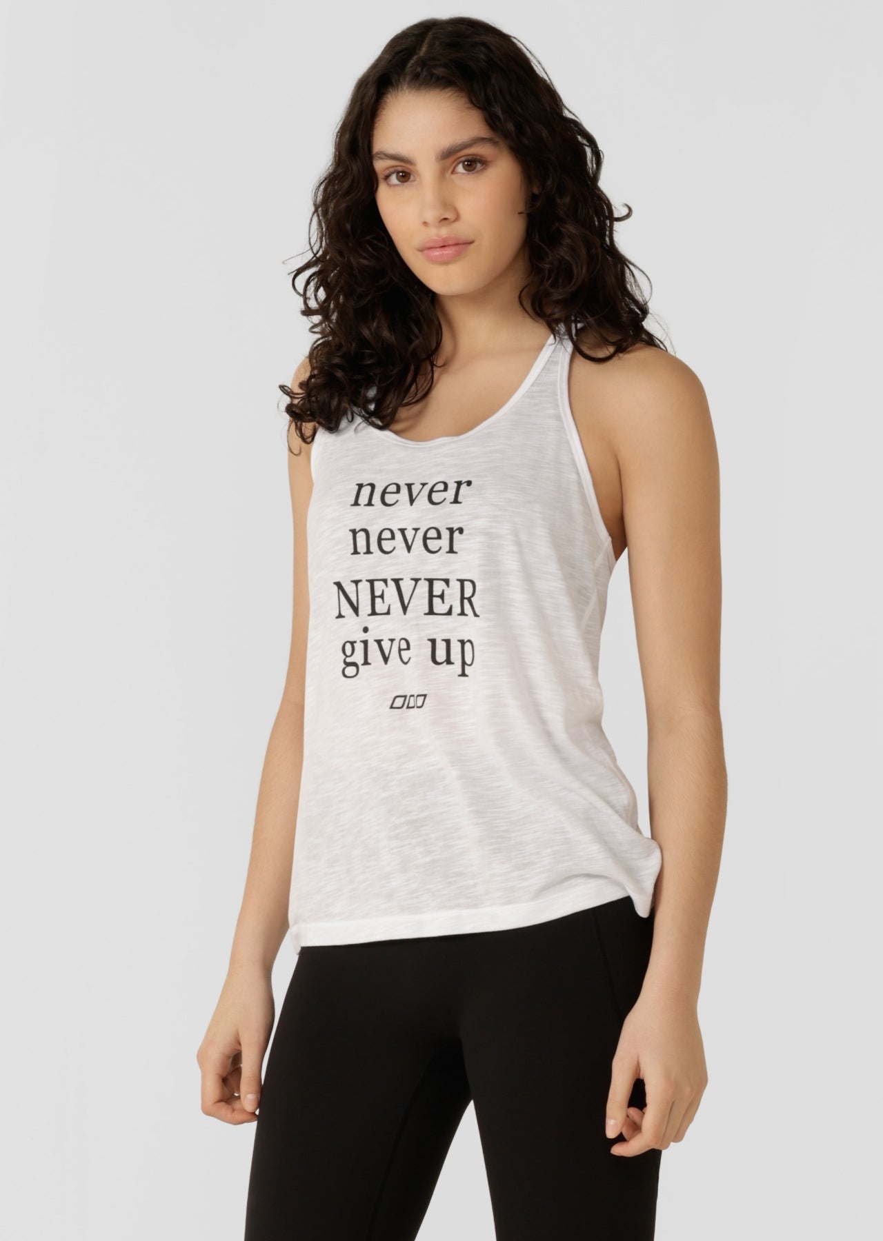 Lorna Jane Never Give Up Slouchy Gym Tank - White