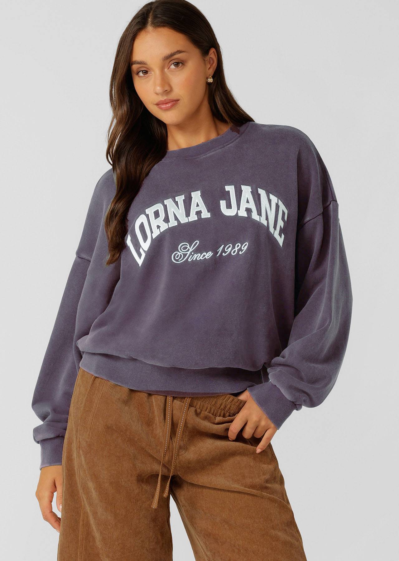 Lorna Jane New Sport Washed Sweatshirt - Washed Midnight Plum