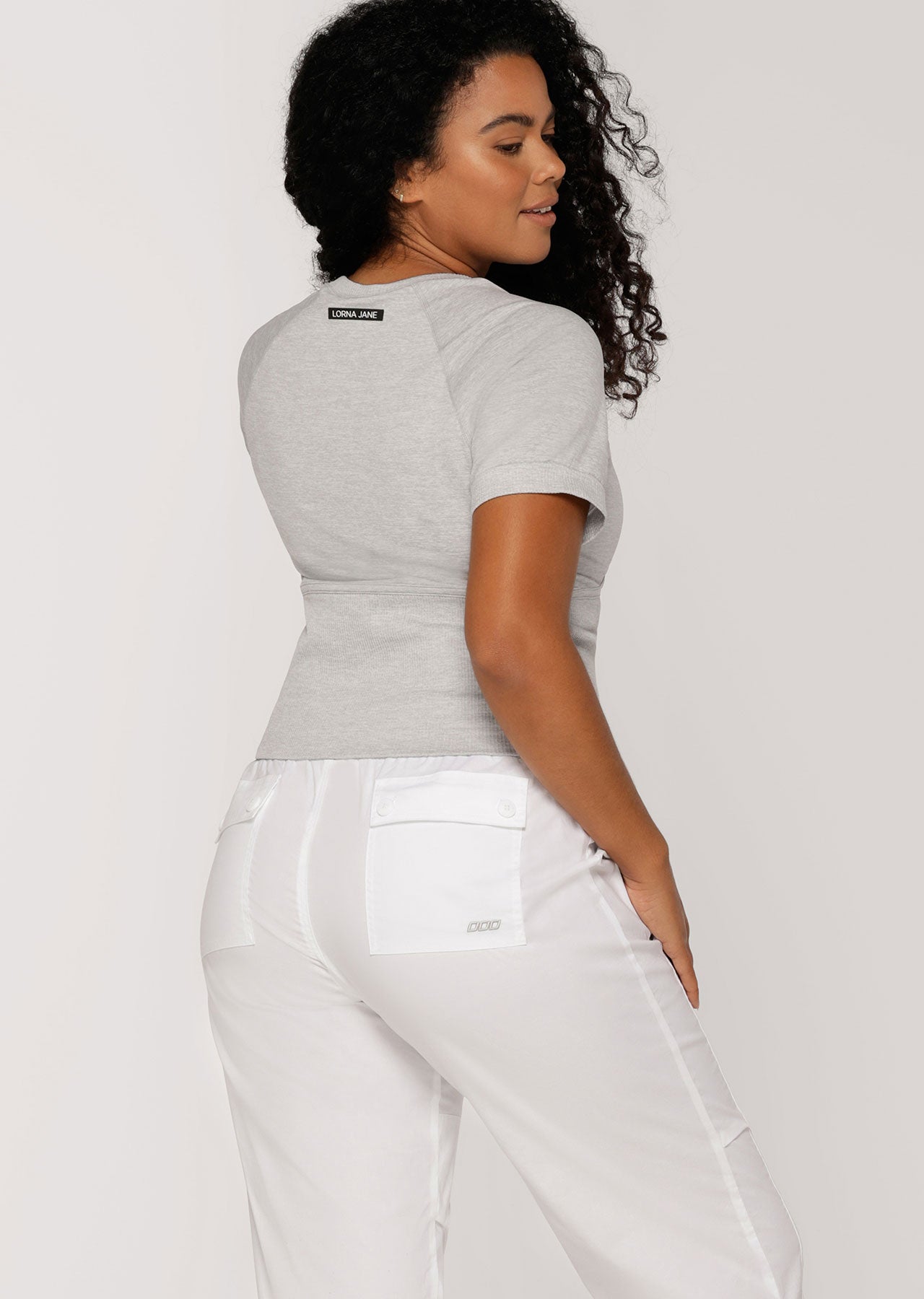Lorna Jane Seamless Contour Short Sleeve Top - Light Grey Marl