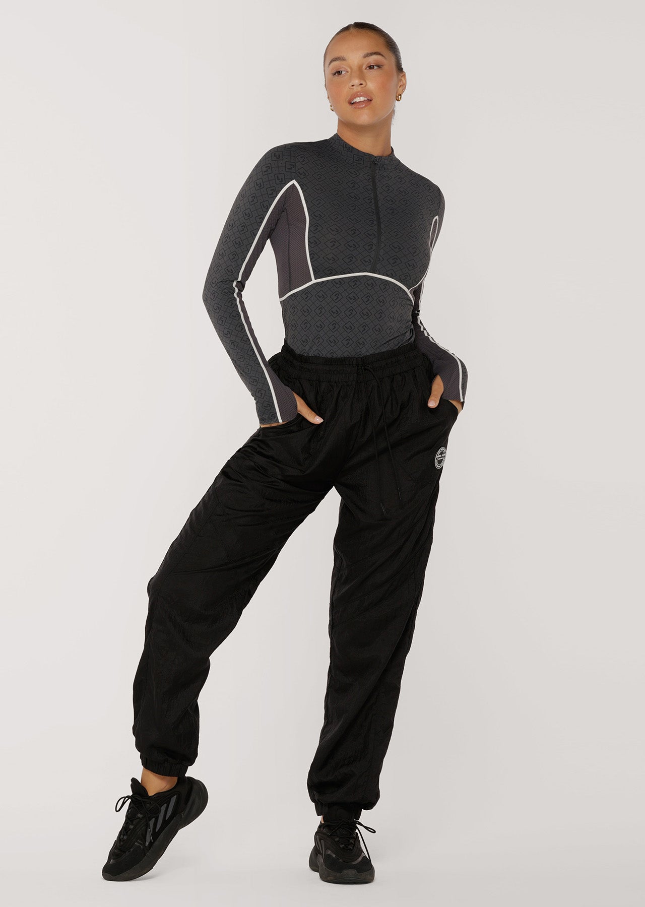 Lorna Jane Sprinter Long Sleeve Active Zip Top - Tonal Monogram Print