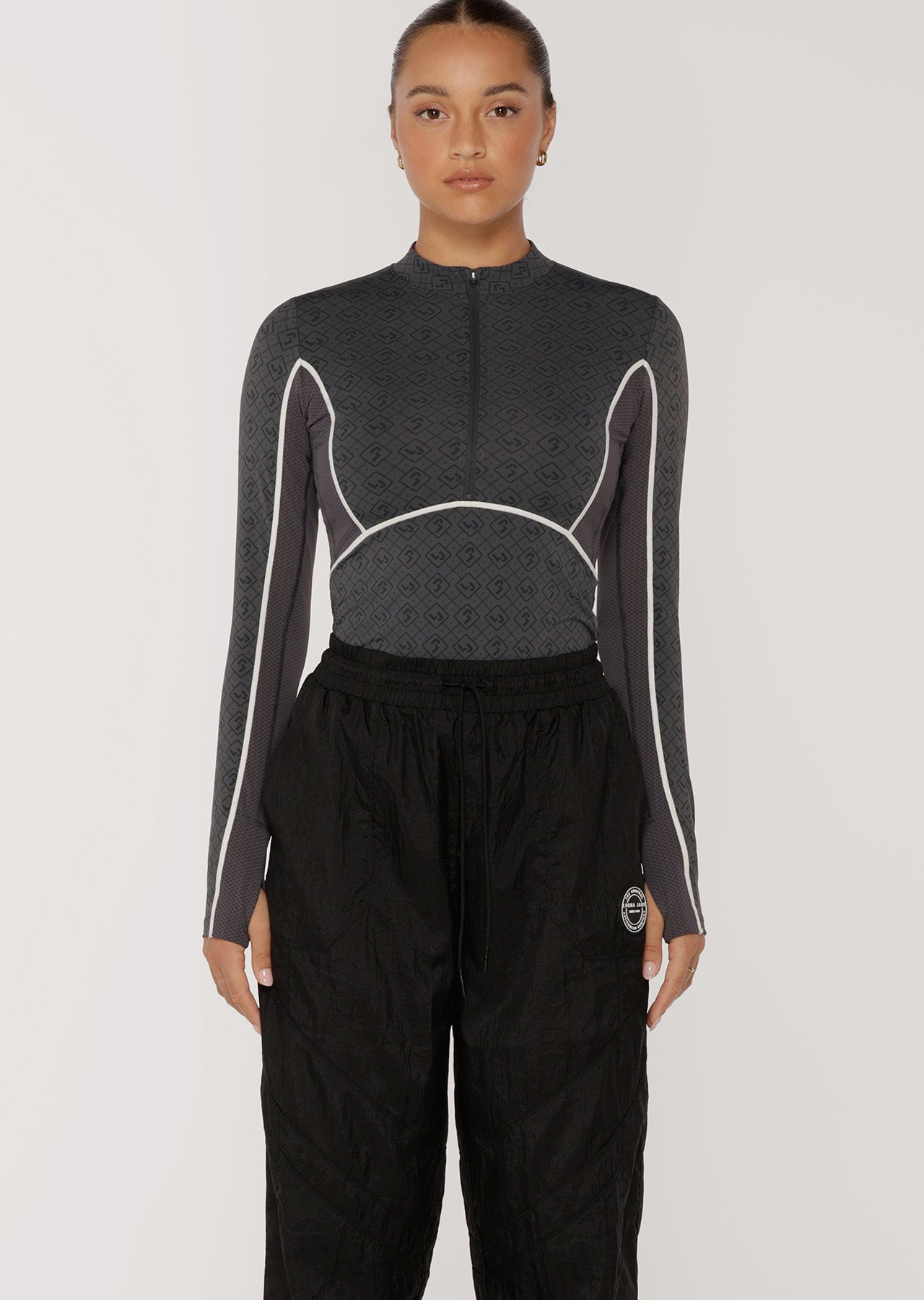 Lorna Jane Sprinter Long Sleeve Active Zip Top - Tonal Monogram Print