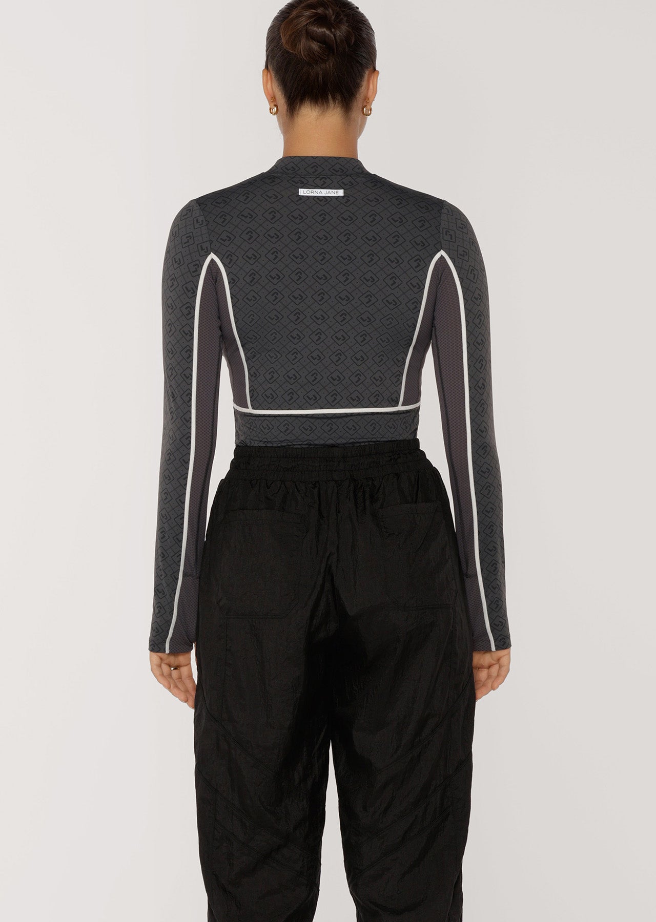 Lorna Jane Sprinter Long Sleeve Active Zip Top - Tonal Monogram Print