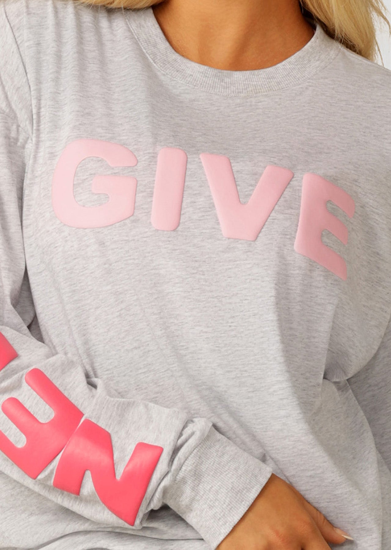 Lorna Jane Never Give Up Long Sleeve Relaxed Tee - Light Grey Marl