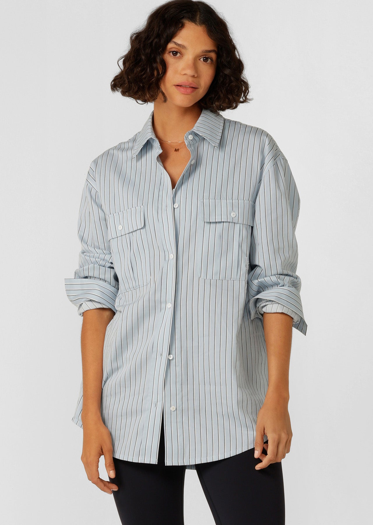 Lorna Jane Tie Back Shirt - Glacier Blue Stripe