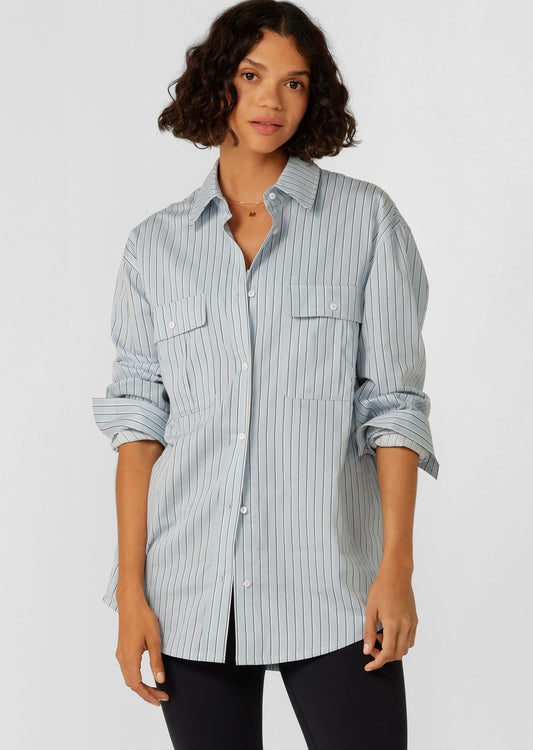Lorna Jane Tie Back Shirt - Glacier Blue Stripe