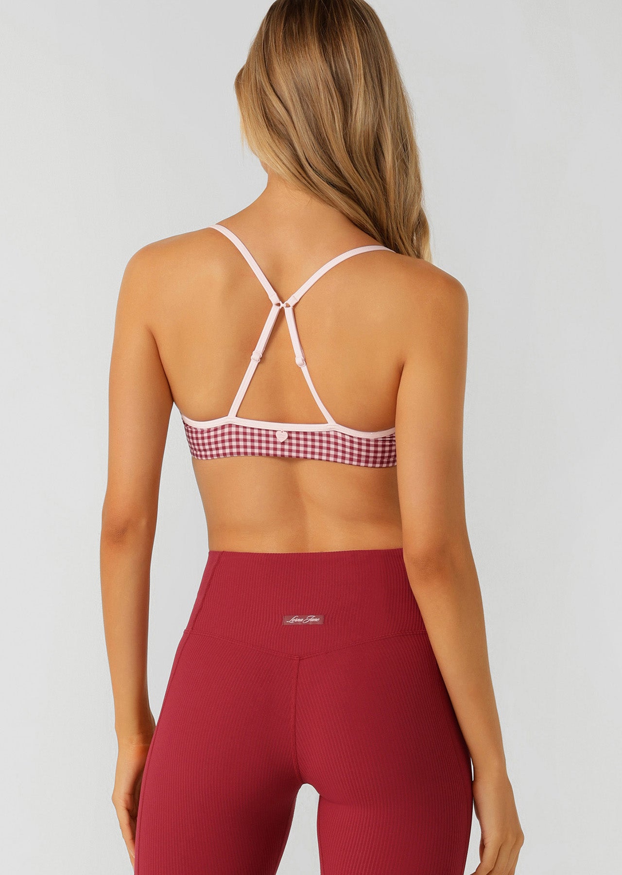 Lorna Jane Sweet Escape Sports Bra - Berry Sweet Check