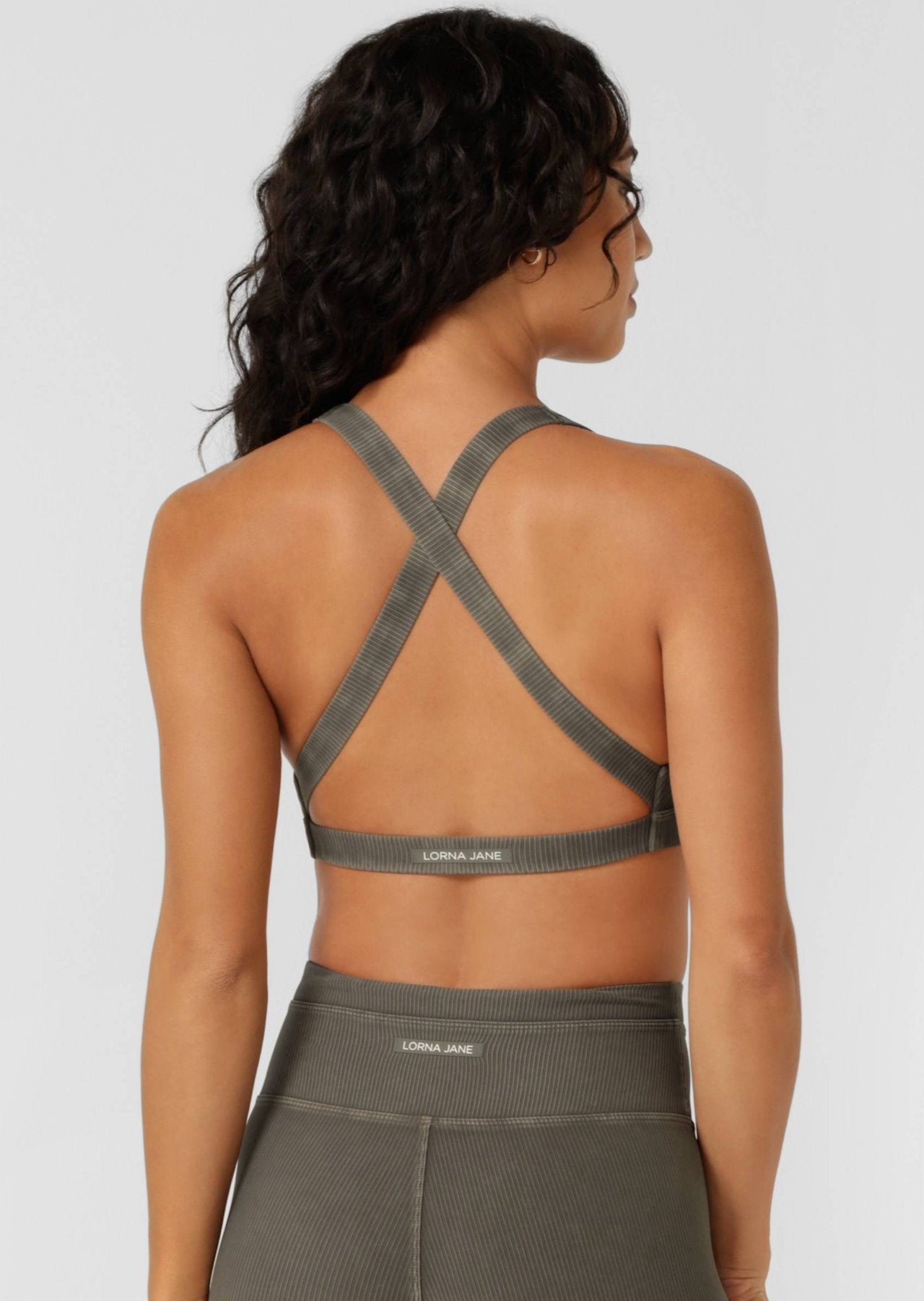 Lorna Jane Perform Washed Rib Sports Bra - Washed Khaki Haze