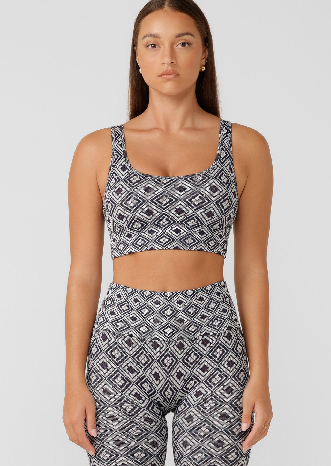 Lorna Jane Rally Seamless Longline Sports Bra - Retro LJ Check Jacquard