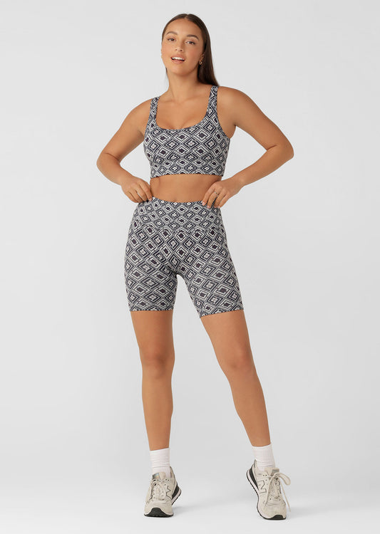 Lorna Jane Rally Seamless Bike Shorts - Retro LJ Check Jacquard