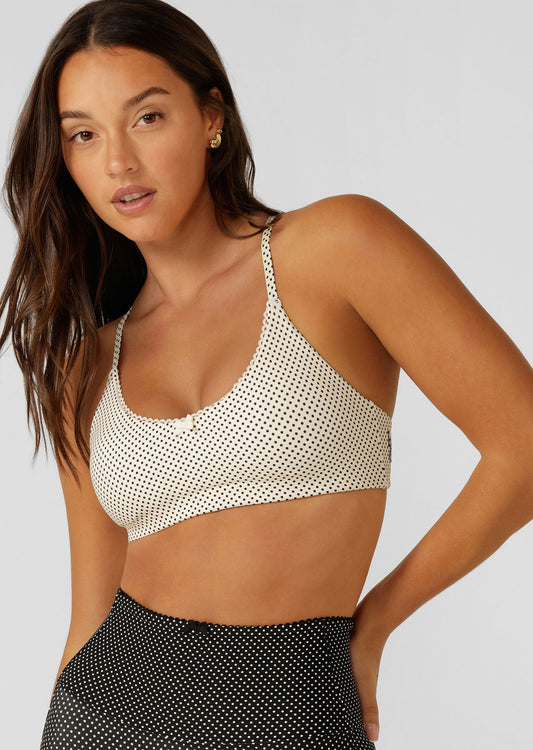 Lorna Jane Sweet Thing Polka Dot Sports Bra - Mini Dot Cream Print