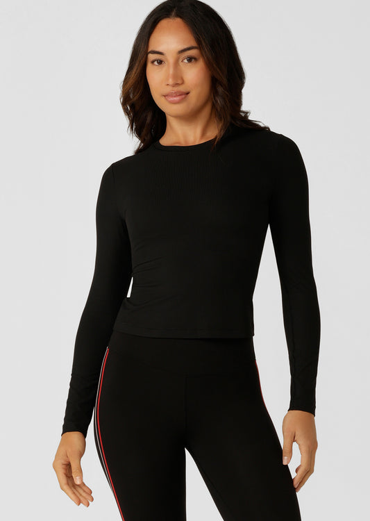 Lorna Jane Ultimate Comfort Long Sleeve Rib Top - Black
