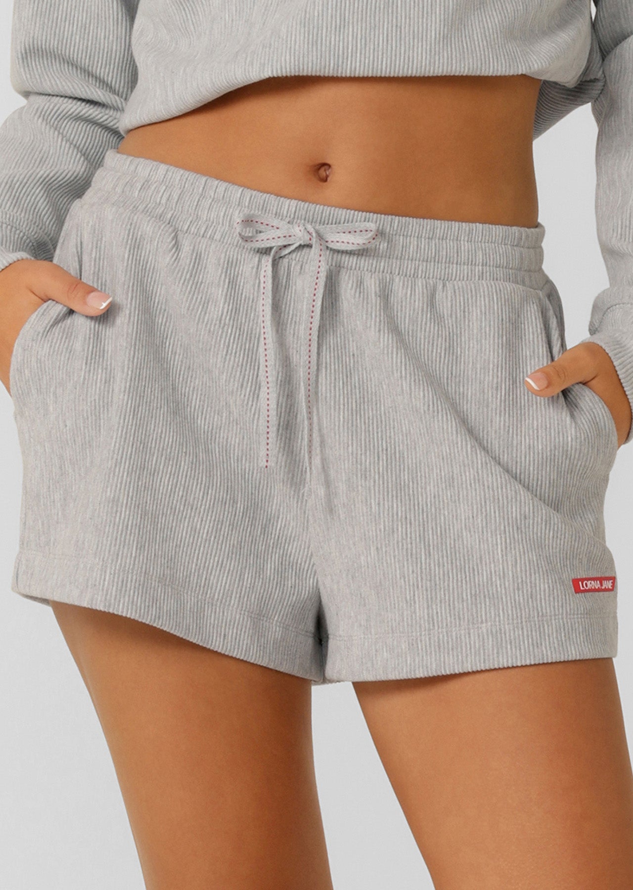 Lorna Jane Retreat Rib Lounge Shorts - Grey Marl