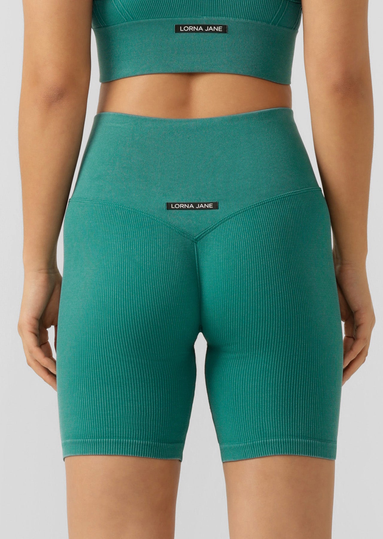 Lorna Jane Tempo Ribbed Seamless Bike Shorts - Washed Dark Teal