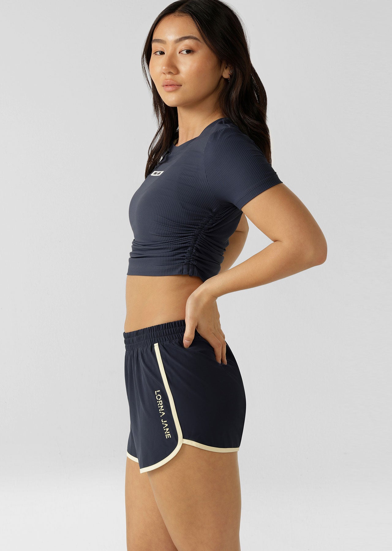Lorna Jane Pull Up Active Rib Tee - Platinum Navy
