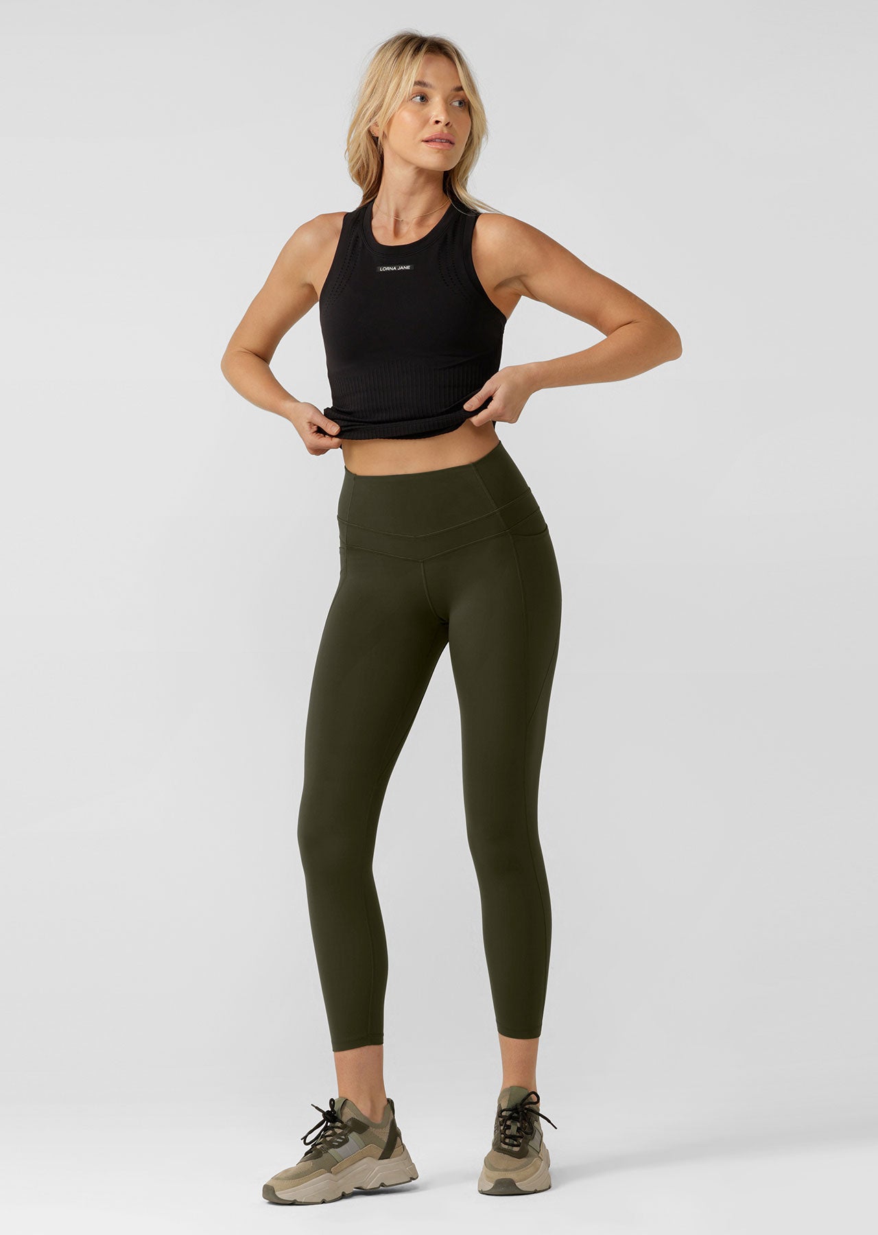 Lorna Jane Stomach Support Pocket Ankle Biter Leggings - Luxury Green